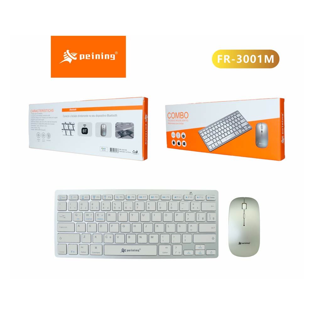 15339235759-3001m-1.jpg Combo Teclado e Mouse Sem Fio Ultra-Slim Peining FR-3001M – Padrão ABNT2, Apoio Ergonômico, Mouse Ambidestro, Cor Prata - Imagem 4