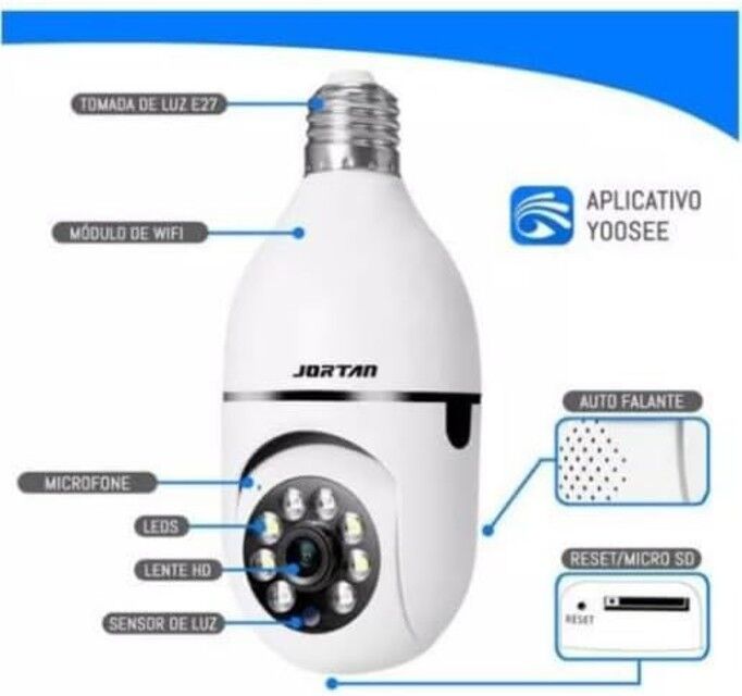 295E9EDB4A2F58DBEC787A52D70178B0.jpg Câmera de Segurança Inteligente Jortan, Lâmpada com Visão Noturna HD, Wifi - Imagem 2