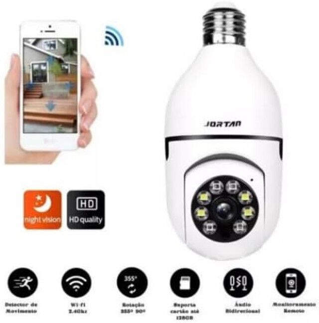 56AA5583F3B2F3A8F936CC33D62AC307.jpg Câmera de Segurança Inteligente Jortan, Lâmpada com Visão Noturna HD, Wifi - Imagem 1