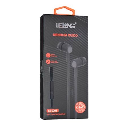 fone-de-ouvido-lelong.jpg Fone De Ouvido Com Microfone Borracha Le-0201 Xbass Br/pr - Imagem 1