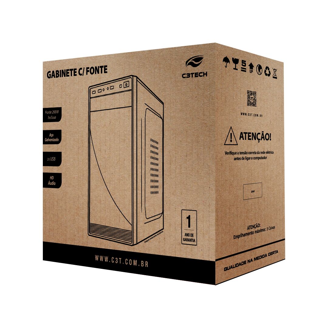 15330908414-c3plus-mt-35bk-04.jpg Gabinete Micro ATX C3Tech MT-35BK com Fonte 200W – Compacto e Funcional - Imagem 4