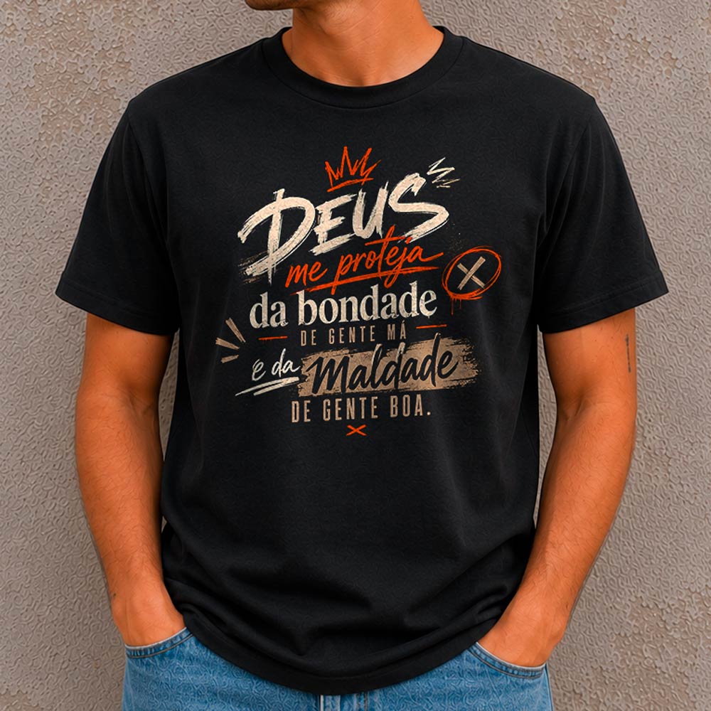 143382AB1B80D523161A4C488259BA3E.jpg Camiseta Streetwear Deus Me Proteja da Bondade de Gente Má 100% Algodão Fio 30.1 - Imagem 3
