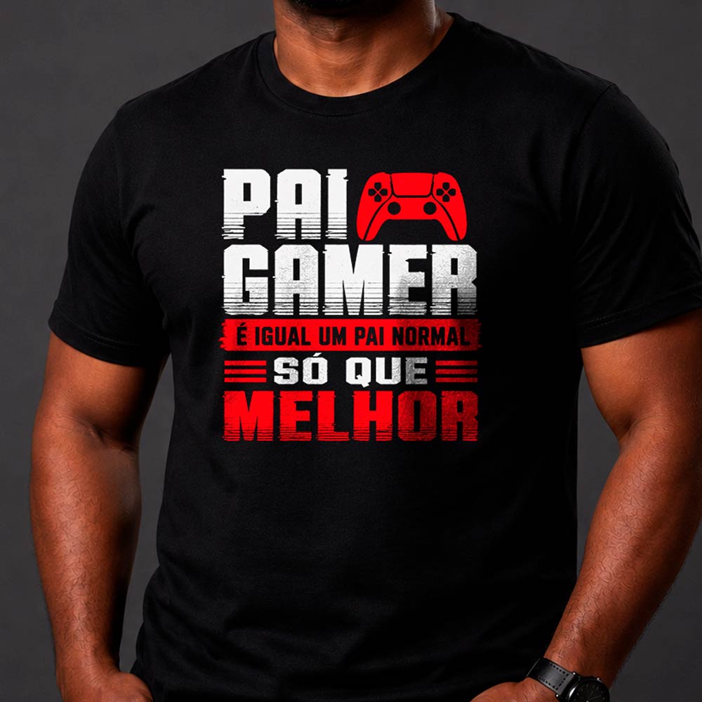 6F25D37A6BADE9F5E721D21B3A9C62A0.jpg Camiseta Presente para Pai Gamer Igual Um Pai Normal Só Que Melhor 100% Algodão - Imagem 3