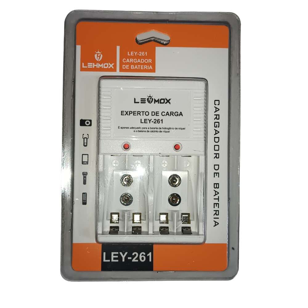 7E797C845C9A0A0D40D05FF6FF591B0C.jpg Carregador de Pilhas LEHMOX LE-261 Bivolt Automático para AA, AAA e Bateria 9V Recarregável - Imagem 1