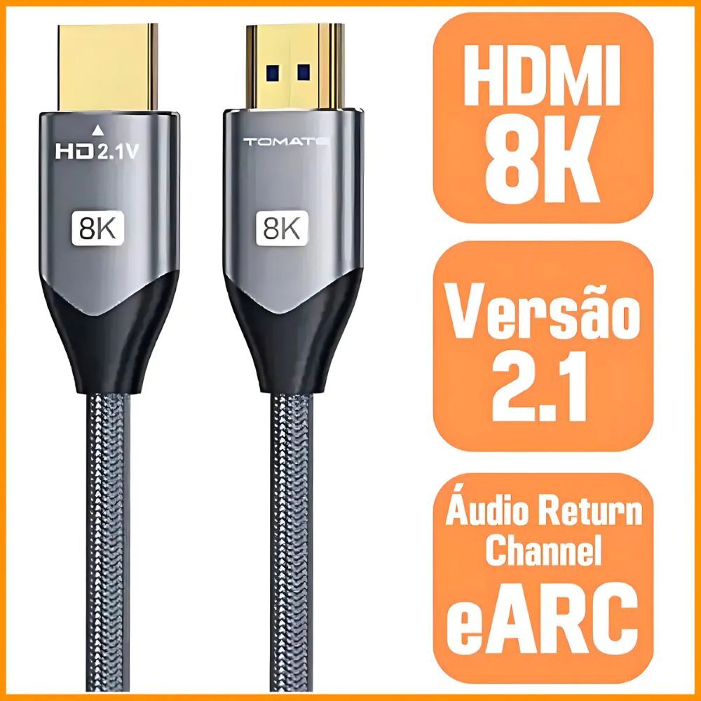 D5CE9C55F773AE3BDE06EEBF917308DD.jpg Cabo HDMI 2.1 Tomate 8K 2 Metros Ultra HD Conector Banhado a Ouro para PS5, Xbox e Smart TV - Imagem 2