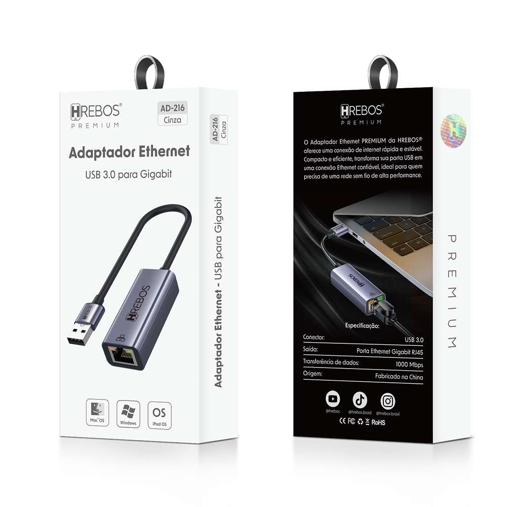 produto_146_20260905000843_867bf8f3a2 ADAPTADOR ETHERNET USB 3.0 RJ45 GIGABIT HREBOS AD-216 - Imagem 2