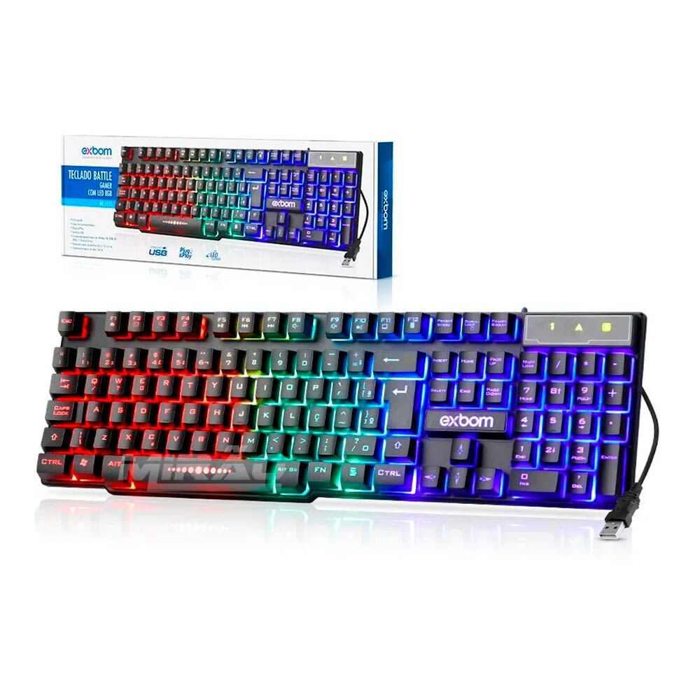 15339235277-bk151c-1.jpg Teclado Gamer com Iluminação RGB ABNT2 Exbom BK-151C – Conexão USB, Switch de Membrana, Layout Brasileiro - Imagem 1