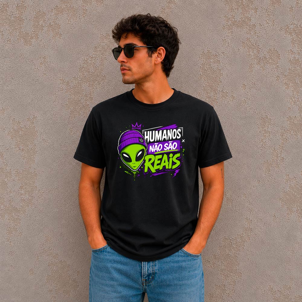 B76C4B63DC8C8C142CC0CCCDDFB1CE71.jpg Camiseta Humanos Não São Reais Alien Pop Art | Camisa Masculina Geek Streetwear 100% Algodão Fio 30.1 - Imagem 2
